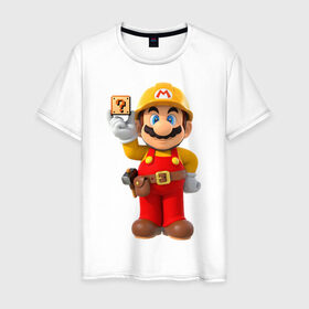 Мужская футболка хлопок с принтом Super Mario в Тюмени, 100% хлопок | прямой крой, круглый вырез горловины, длина до линии бедер, слегка спущенное плечо. | Тематика изображения на принте: nintendo | марио | нинтендо