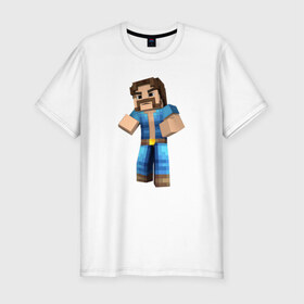 Мужская футболка премиум с принтом Чак Норрис (Minecraft) в Тюмени, 92% хлопок, 8% лайкра | приталенный силуэт, круглый вырез ворота, длина до линии бедра, короткий рукав | Тематика изображения на принте: norris | майнкрафт