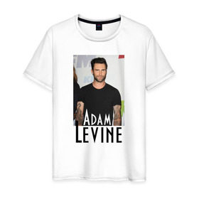 Мужская футболка хлопок с принтом Adam Levine в Тюмени, 100% хлопок | прямой крой, круглый вырез горловины, длина до линии бедер, слегка спущенное плечо. | 5 | adam | levine | maroon | maroon5 | адам | левин