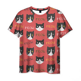 Мужская футболка 3D с принтом Meow в Тюмени, 100% полиэфир | прямой крой, круглый вырез горловины, длина до линии бедер | cat | hipster | meow | style | кот | котики | кошка | хипстер | хипстеры