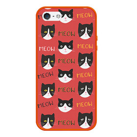 Чехол для iPhone 5/5S матовый с принтом Meow в Тюмени, Силикон | Область печати: задняя сторона чехла, без боковых панелей | cat | hipster | meow | style | кот | котики | кошка | хипстер | хипстеры