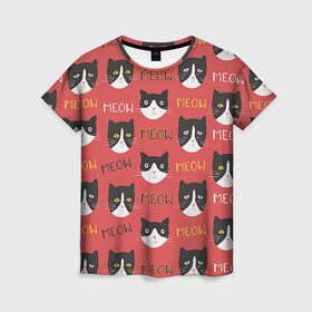 Женская футболка 3D с принтом Meow в Тюмени, 100% полиэфир ( синтетическое хлопкоподобное полотно) | прямой крой, круглый вырез горловины, длина до линии бедер | cat | hipster | meow | style | кот | котики | кошка | хипстер | хипстеры