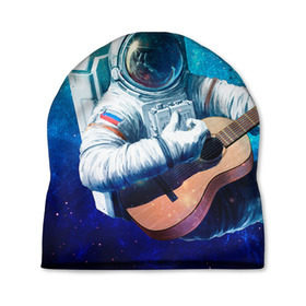 Шапка 3D с принтом Космонавт с гитарой в Тюмени, 100% полиэстер | универсальный размер, печать по всей поверхности изделия | гитара