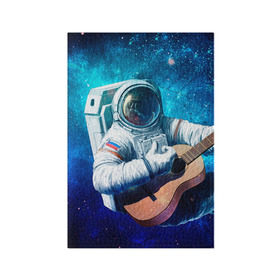 Обложка для паспорта матовая кожа с принтом Космонавт с гитарой в Тюмени, натуральная матовая кожа | размер 19,3 х 13,7 см; прозрачные пластиковые крепления | гитара