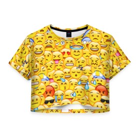 Женская футболка 3D укороченная с принтом Emoji в Тюмени, 100% полиэстер | круглая горловина, длина футболки до линии талии, рукава с отворотами | emoji | смайлы | эмоджи