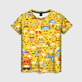 Женская футболка 3D с принтом Emoji в Тюмени, 100% полиэфир ( синтетическое хлопкоподобное полотно) | прямой крой, круглый вырез горловины, длина до линии бедер | emoji | смайлы | эмоджи