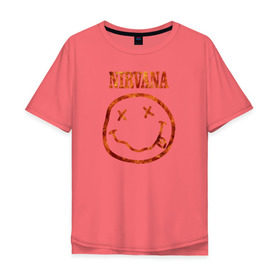 Мужская футболка хлопок Oversize с принтом Nirvana fire в Тюмени, 100% хлопок | свободный крой, круглый ворот, “спинка” длиннее передней части | cobain | kurt | nirvana | кобейн | курт | нирвана | рок