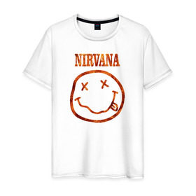 Мужская футболка хлопок с принтом Nirvana fire в Тюмени, 100% хлопок | прямой крой, круглый вырез горловины, длина до линии бедер, слегка спущенное плечо. | cobain | kurt | nirvana | кобейн | курт | нирвана | рок