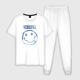 Мужская пижама хлопок с принтом Nirvana sky в Тюмени, 100% хлопок | брюки и футболка прямого кроя, без карманов, на брюках мягкая резинка на поясе и по низу штанин
 | cobain | kurt | nirvana | кобейн | курт | нирвана