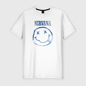 Мужская футболка премиум с принтом Nirvana sky в Тюмени, 92% хлопок, 8% лайкра | приталенный силуэт, круглый вырез ворота, длина до линии бедра, короткий рукав | cobain | kurt | nirvana | кобейн | курт | нирвана