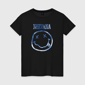 Женская футболка хлопок с принтом Nirvana sky в Тюмени, 100% хлопок | прямой крой, круглый вырез горловины, длина до линии бедер, слегка спущенное плечо | cobain | kurt | nirvana | кобейн | курт | нирвана