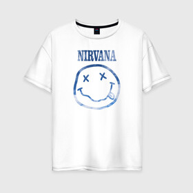 Женская футболка хлопок Oversize с принтом Nirvana sky в Тюмени, 100% хлопок | свободный крой, круглый ворот, спущенный рукав, длина до линии бедер
 | cobain | kurt | nirvana | кобейн | курт | нирвана
