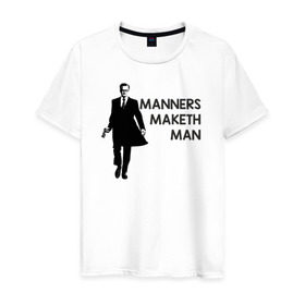 Мужская футболка хлопок с принтом Manners Maketh Man в Тюмени, 100% хлопок | прямой крой, круглый вырез горловины, длина до линии бедер, слегка спущенное плечо. | manners maketh man kingsman кингсман