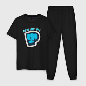 Мужская пижама хлопок с принтом Pew Die Pie в Тюмени, 100% хлопок | брюки и футболка прямого кроя, без карманов, на брюках мягкая резинка на поясе и по низу штанин
 | Тематика изображения на принте: die | pew | pewdiepie | pie