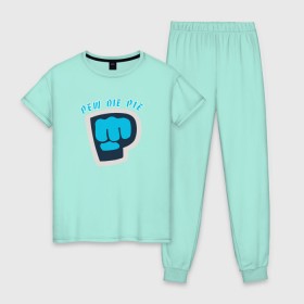 Женская пижама хлопок с принтом Pew Die Pie в Тюмени, 100% хлопок | брюки и футболка прямого кроя, без карманов, на брюках мягкая резинка на поясе и по низу штанин | die | pew | pewdiepie | pie