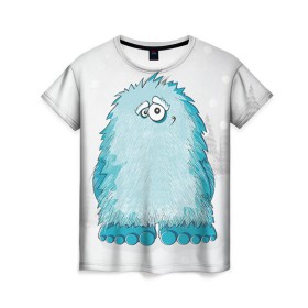 Женская футболка 3D с принтом Йети в Тюмени, 100% полиэфир ( синтетическое хлопкоподобное полотно) | прямой крой, круглый вырез горловины, длина до линии бедер | yeti | ети | йети | монстр | монстрик | снежный человек | чудовище