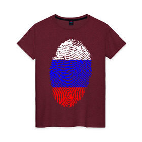 Женская футболка хлопок с принтом Отпечаток Россия в Тюмени, 100% хлопок | прямой крой, круглый вырез горловины, длина до линии бедер, слегка спущенное плечо | лайк | отпечаток пальца | палец | россия | рука | триколор | флаг