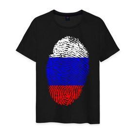 Мужская футболка хлопок с принтом Отпечаток Россия в Тюмени, 100% хлопок | прямой крой, круглый вырез горловины, длина до линии бедер, слегка спущенное плечо. | лайк | отпечаток пальца | палец | россия | рука | триколор | флаг