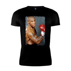 Мужская футболка премиум с принтом Майк Тайсон (Mike Tyson) в Тюмени, 92% хлопок, 8% лайкра | приталенный силуэт, круглый вырез ворота, длина до линии бедра, короткий рукав | майк тайсон