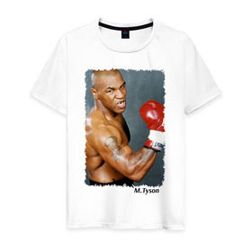 Мужская футболка хлопок с принтом Майк Тайсон (Mike Tyson) в Тюмени, 100% хлопок | прямой крой, круглый вырез горловины, длина до линии бедер, слегка спущенное плечо. | Тематика изображения на принте: майк тайсон