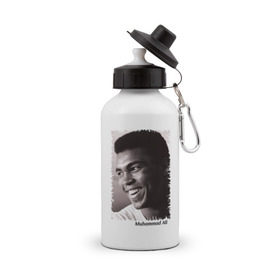Бутылка спортивная с принтом Мухаммед Али (Muhammad Ali) в Тюмени, металл | емкость — 500 мл, в комплекте две пластиковые крышки и карабин для крепления | мухаммед али