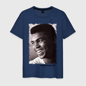 Мужская футболка хлопок с принтом Мухаммед Али (Muhammad Ali) в Тюмени, 100% хлопок | прямой крой, круглый вырез горловины, длина до линии бедер, слегка спущенное плечо. | Тематика изображения на принте: мухаммед али