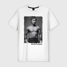Мужская футболка премиум с принтом Мэнни Пакиао (Manny Pacquiao) в Тюмени, 92% хлопок, 8% лайкра | приталенный силуэт, круглый вырез ворота, длина до линии бедра, короткий рукав | manny pacquiao | бокс | мэнни пакиао | чемпион