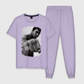 Мужская пижама хлопок с принтом Мухаммед Али в Тюмени, 100% хлопок | брюки и футболка прямого кроя, без карманов, на брюках мягкая резинка на поясе и по низу штанин
 | мухаммед али