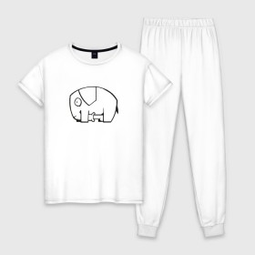 Женская пижама хлопок с принтом самодостаточный слоник в Тюмени, 100% хлопок | брюки и футболка прямого кроя, без карманов, на брюках мягкая резинка на поясе и по низу штанин | слон