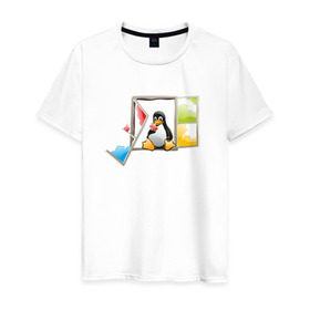 Мужская футболка хлопок с принтом linux в Тюмени, 100% хлопок | прямой крой, круглый вырез горловины, длина до линии бедер, слегка спущенное плечо. | linuxlinux