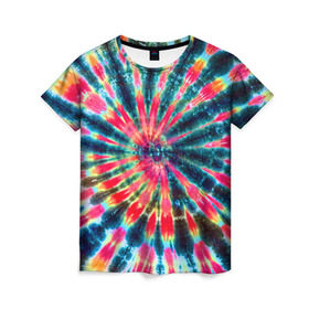 Женская футболка 3D с принтом Tie dye в Тюмени, 100% полиэфир ( синтетическое хлопкоподобное полотно) | прямой крой, круглый вырез горловины, длина до линии бедер | tie dye