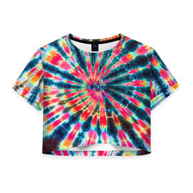 Женская футболка 3D укороченная с принтом Tie dye в Тюмени, 100% полиэстер | круглая горловина, длина футболки до линии талии, рукава с отворотами | tie dye