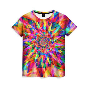 Женская футболка 3D с принтом Tie dye в Тюмени, 100% полиэфир ( синтетическое хлопкоподобное полотно) | прямой крой, круглый вырез горловины, длина до линии бедер | орнамент | узор