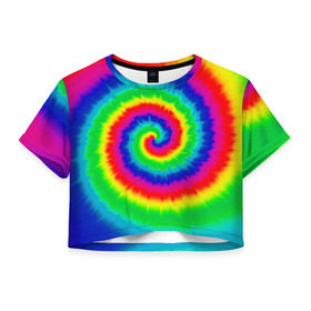 Женская футболка 3D укороченная с принтом Tie dye в Тюмени, 100% полиэстер | круглая горловина, длина футболки до линии талии, рукава с отворотами | tie dye