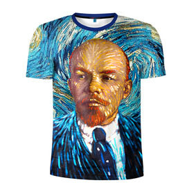 Мужская футболка 3D спортивная с принтом Ленин по мотивам Ван Гога в Тюмени, 100% полиэстер с улучшенными характеристиками | приталенный силуэт, круглая горловина, широкие плечи, сужается к линии бедра | lenin | ван гог | ильич | ленин | ретро | ссср | товарищ