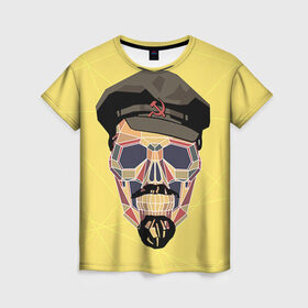 Женская футболка 3D с принтом Полигональный череп Ленина в Тюмени, 100% полиэфир ( синтетическое хлопкоподобное полотно) | прямой крой, круглый вырез горловины, длина до линии бедер | lenin | ильич | ленин | полигональный череп | ретро | ссср | товарищ | череп