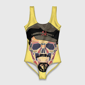 Купальник-боди 3D с принтом Полигональный череп Ленина в Тюмени, 82% полиэстер, 18% эластан | Круглая горловина, круглый вырез на спине | lenin | ильич | ленин | полигональный череп | ретро | ссср | товарищ | череп