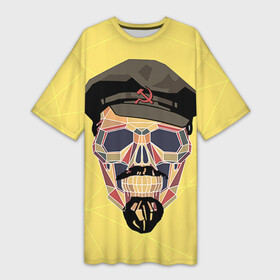 Платье-футболка 3D с принтом Полигональный череп Ленина в Тюмени,  |  | lenin | ильич | ленин | полигональный череп | ретро | ссср | товарищ | череп