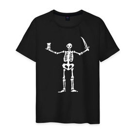 Мужская футболка хлопок с принтом Black Sails Pirate Flag в Тюмени, 100% хлопок | прямой крой, круглый вырез горловины, длина до линии бедер, слегка спущенное плечо. | скелет