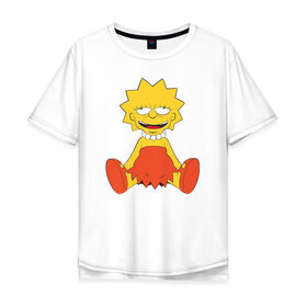 Мужская футболка хлопок Oversize с принтом Lisa Simpson happy в Тюмени, 100% хлопок | свободный крой, круглый ворот, “спинка” длиннее передней части | 