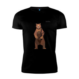 Мужская футболка премиум с принтом Медведь Plan B №2 (чёрный) в Тюмени, 92% хлопок, 8% лайкра | приталенный силуэт, круглый вырез ворота, длина до линии бедра, короткий рукав | Тематика изображения на принте: planb | кальян | медведь | на макете изображен бурый медведь с кальяном | планб
