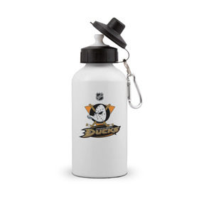 Бутылка спортивная с принтом Anaheim Ducks (Black) в Тюмени, металл | емкость — 500 мл, в комплекте две пластиковые крышки и карабин для крепления | anaheim ducks | nhl | спорт | хоккей