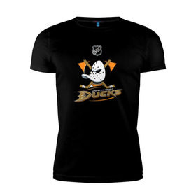 Мужская футболка премиум с принтом Anaheim Ducks (Black) в Тюмени, 92% хлопок, 8% лайкра | приталенный силуэт, круглый вырез ворота, длина до линии бедра, короткий рукав | anaheim ducks | nhl | спорт | хоккей