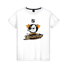 Женская футболка хлопок с принтом Anaheim Ducks (Black) в Тюмени, 100% хлопок | прямой крой, круглый вырез горловины, длина до линии бедер, слегка спущенное плечо | anaheim ducks | nhl | спорт | хоккей