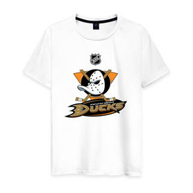 Мужская футболка хлопок с принтом Anaheim Ducks (Black) в Тюмени, 100% хлопок | прямой крой, круглый вырез горловины, длина до линии бедер, слегка спущенное плечо. | anaheim ducks | nhl | спорт | хоккей