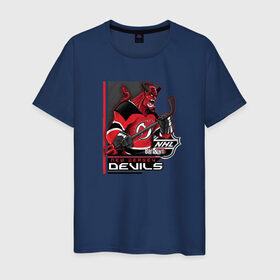 Мужская футболка хлопок с принтом New Jersey Devils в Тюмени, 100% хлопок | прямой крой, круглый вырез горловины, длина до линии бедер, слегка спущенное плечо. | Тематика изображения на принте: new jersey devils | nhl | спорт | хоккей