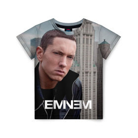 Детская футболка 3D с принтом Eminem в Тюмени, 100% гипоаллергенный полиэфир | прямой крой, круглый вырез горловины, длина до линии бедер, чуть спущенное плечо, ткань немного тянется | Тематика изображения на принте: eminem | music | rap | музыка | реп | эминем