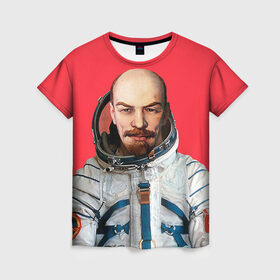 Женская футболка 3D с принтом Ленин космонавт в Тюмени, 100% полиэфир ( синтетическое хлопкоподобное полотно) | прямой крой, круглый вырез горловины, длина до линии бедер | lenin | ильич | космонавт | космос | ленин | ретро | ссср | товарищ