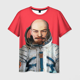 Мужская футболка 3D с принтом Ленин космонавт в Тюмени, 100% полиэфир | прямой крой, круглый вырез горловины, длина до линии бедер | lenin | ильич | космонавт | космос | ленин | ретро | ссср | товарищ