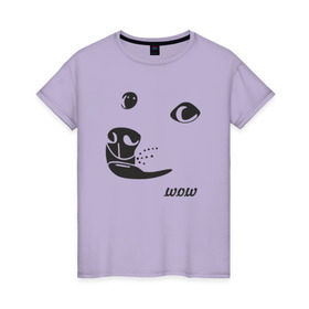 Женская футболка хлопок с принтом doge wow в Тюмени, 100% хлопок | прямой крой, круглый вырез горловины, длина до линии бедер, слегка спущенное плечо | doge wow собака воу вау дог